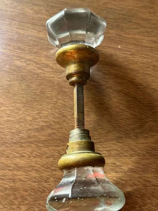 Vintage Clear Glass Door Knob Set with Brass Hardware - Picture 3 of 5